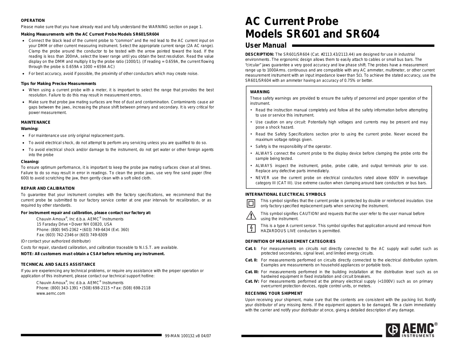 AEMC SR601, SR604 Operating Manual