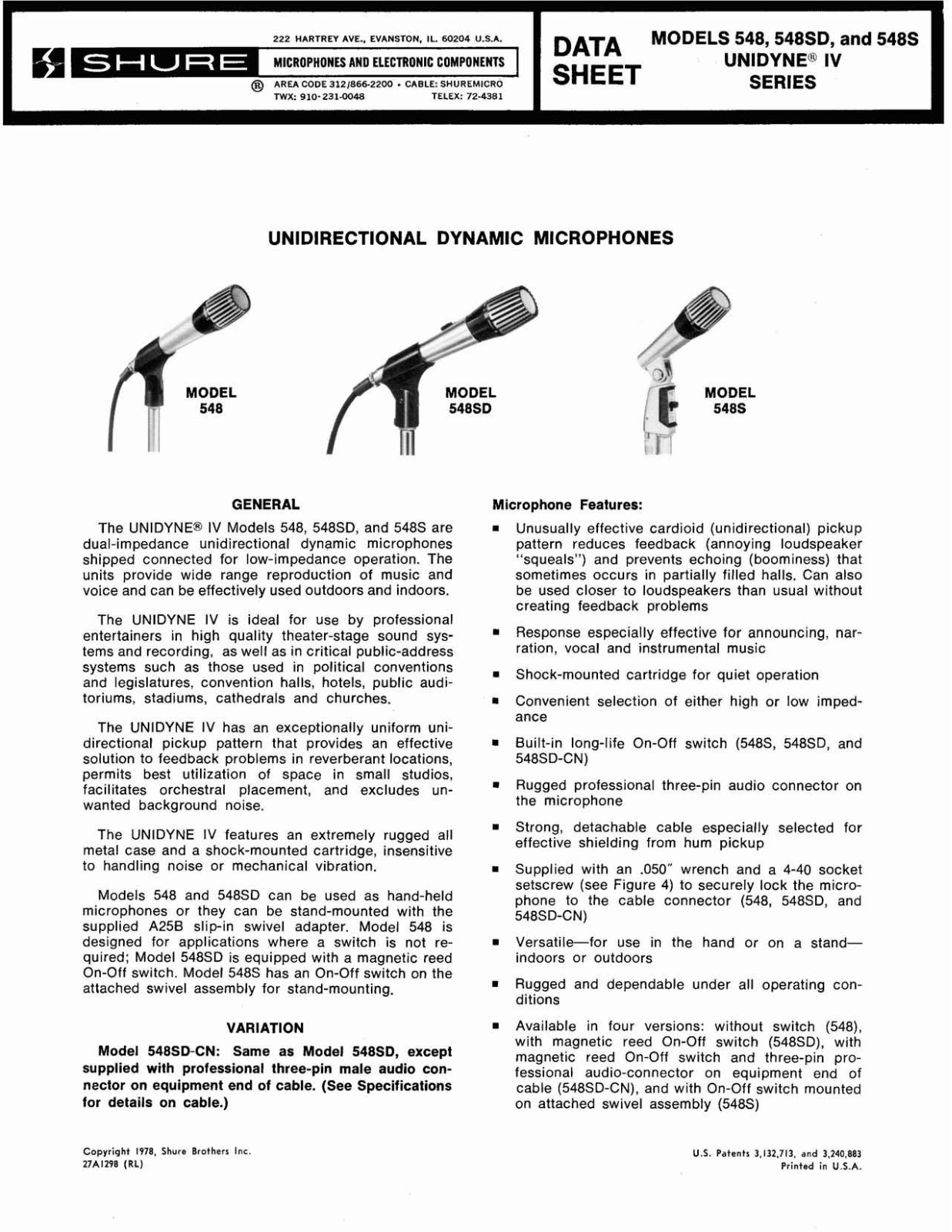 Shure 548, 548SDY, 5488 User Guide - ManualMachine.com
