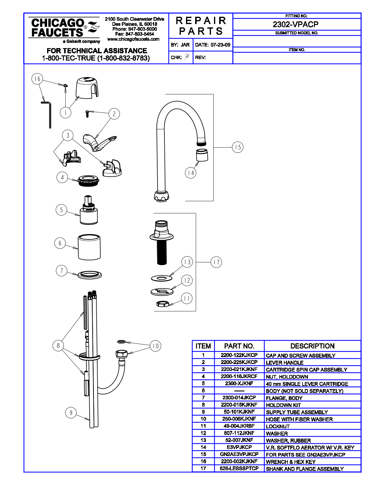 Chicago Faucet 2302-VPA Parts List