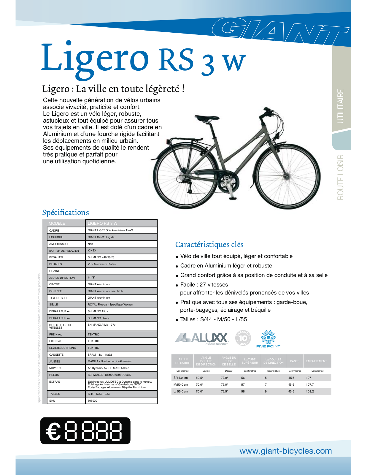 GIANT LIGERO RS3 W User Manual