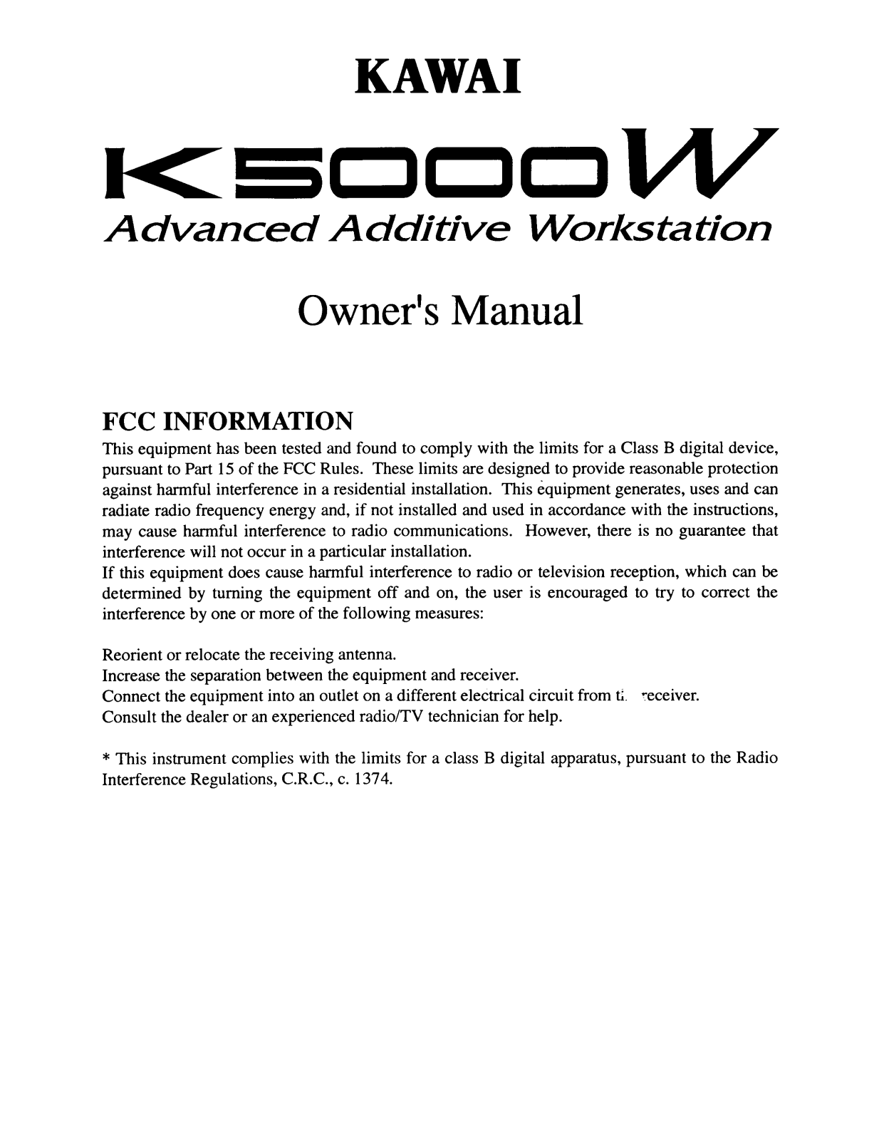 Kawai K5000W User Manual