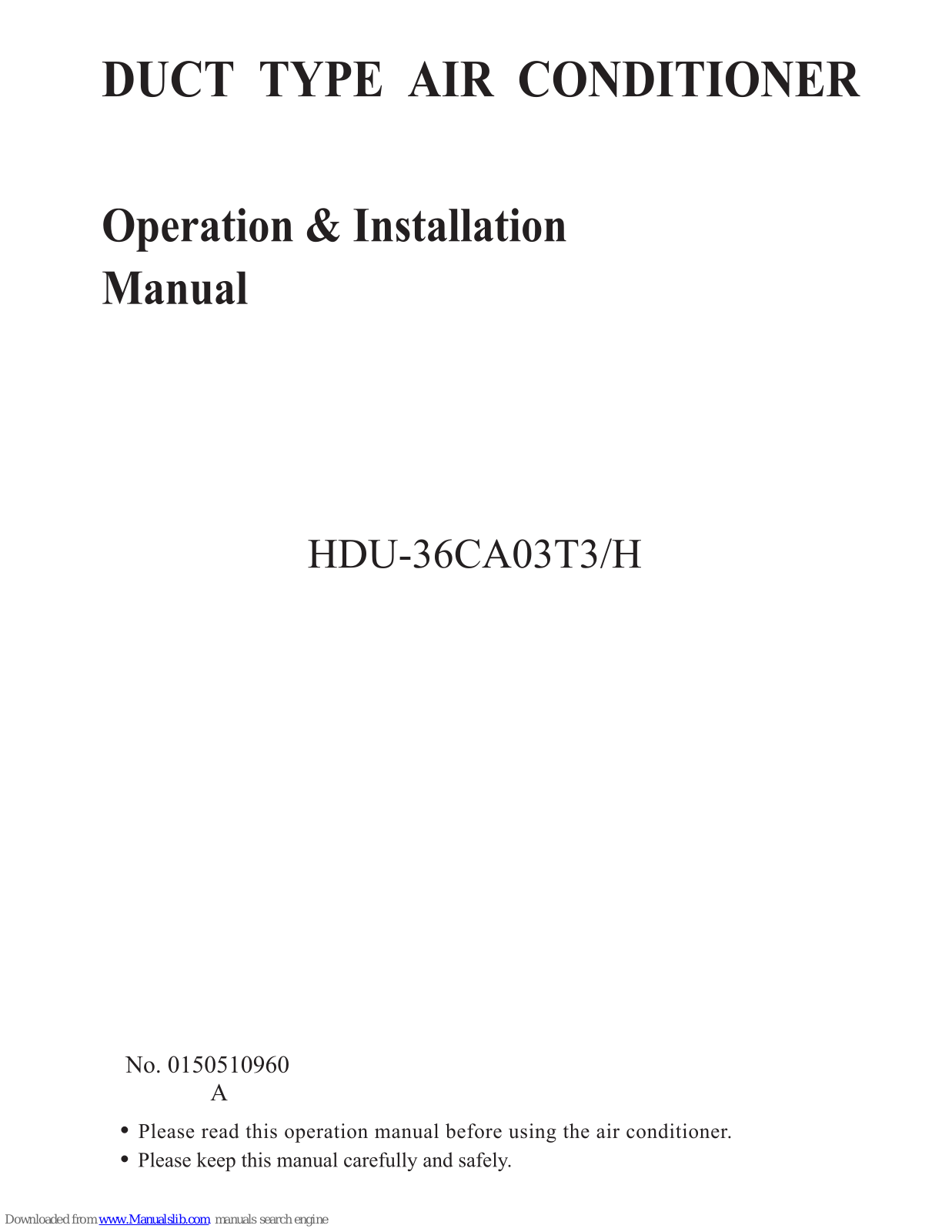 Haier HDU-36CA03T3, HDU-36CA03T3/H Operation & Installation Manual