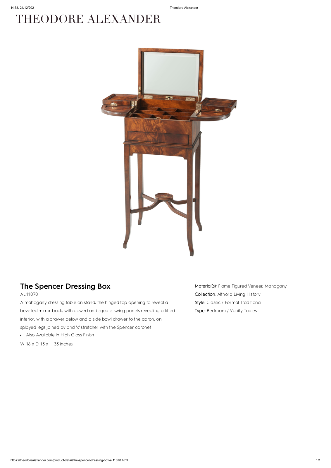 Theodore Alexander FPLJ1279 Specifications - ManualMachine.com