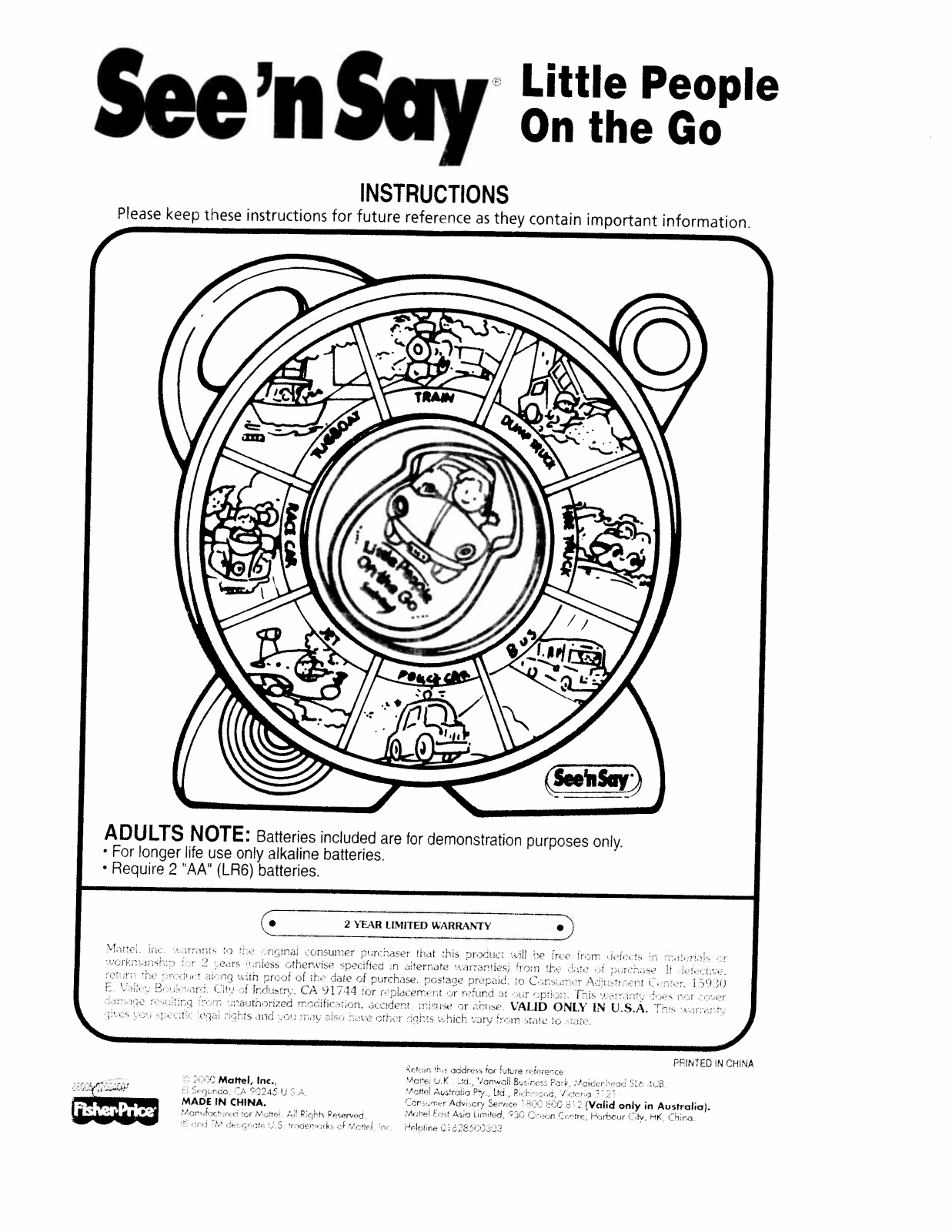 Fisher-Price 88005 Instruction Sheet