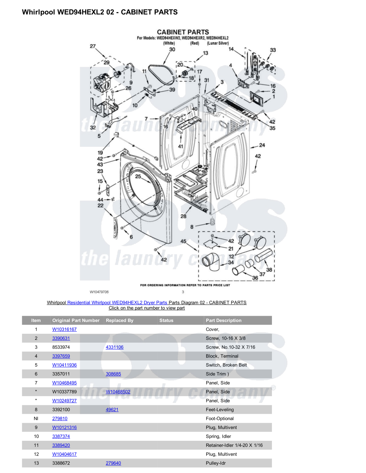 Whirlpool WED94HEXL2 Parts Diagram