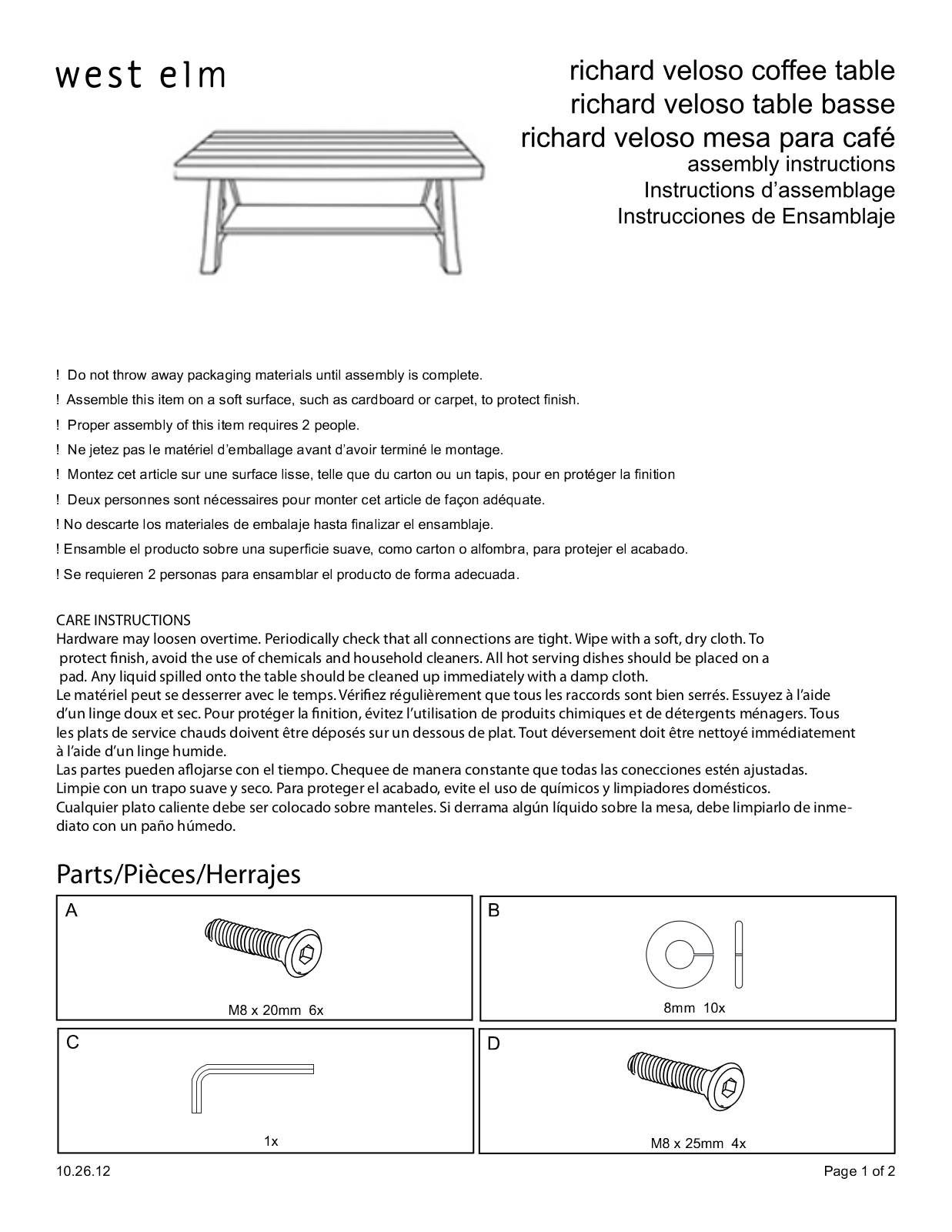 West Elm Richard Veloso Coffee Table Assembly Instruction