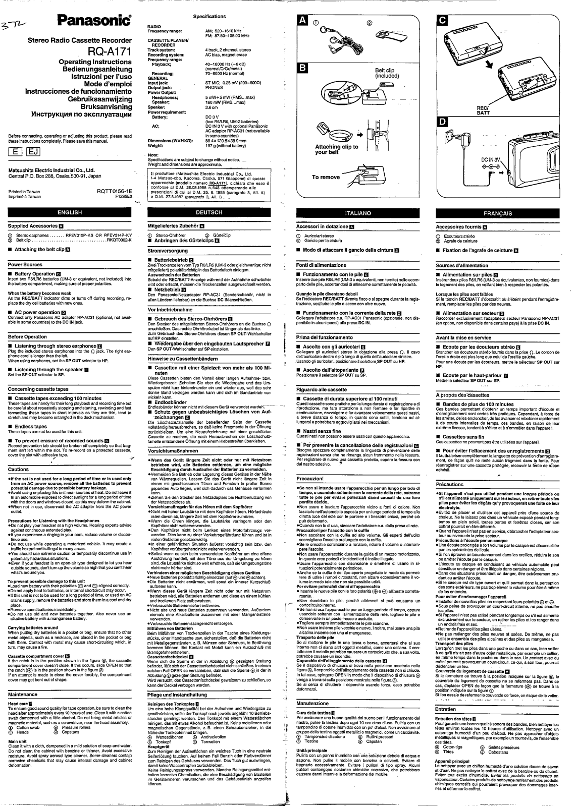 Panasonic RQ-A171 User Manual