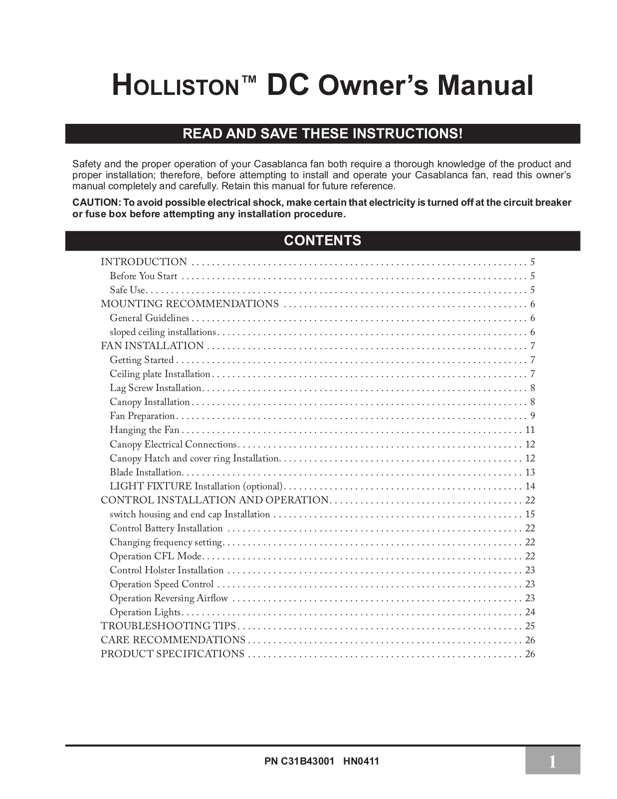 Casablanca Fan Company C31UxxB User Manual