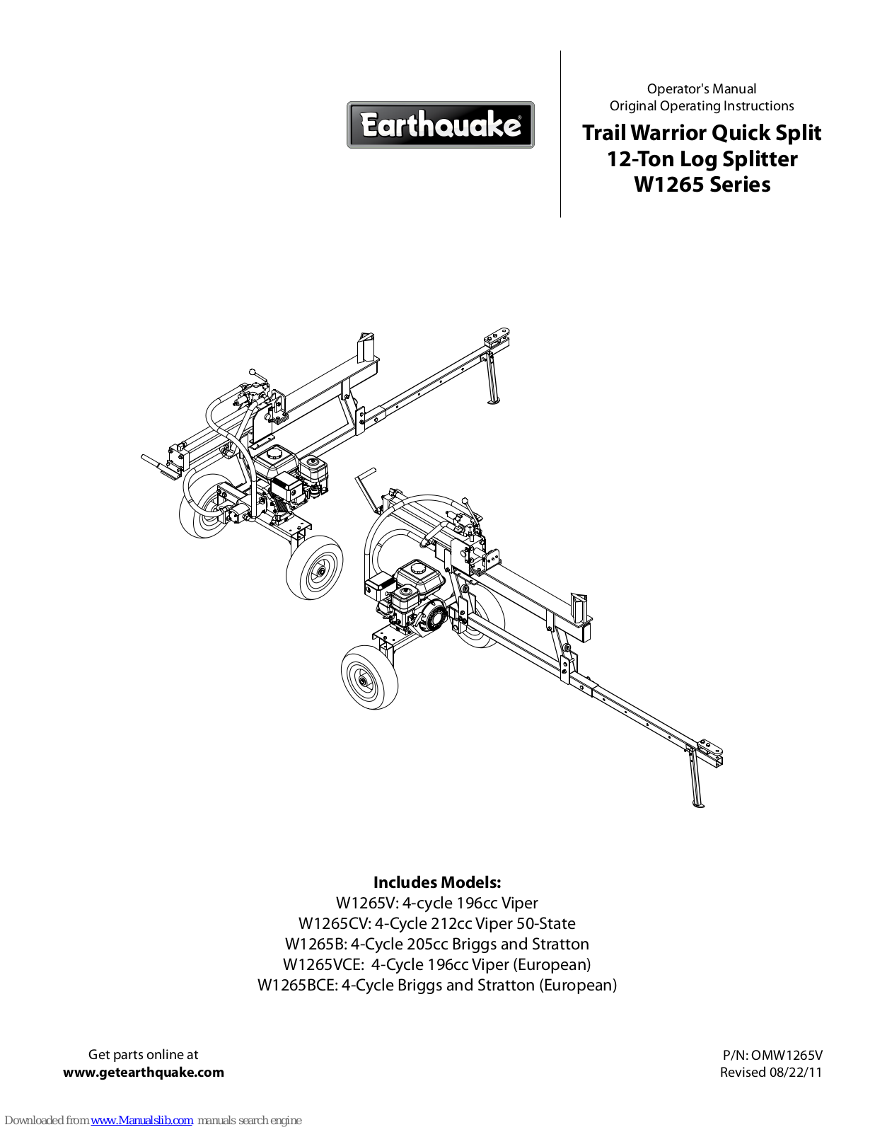 EarthQuake W1265B, W1265CV, W1265VCE, W1265BCE Operator's Manual