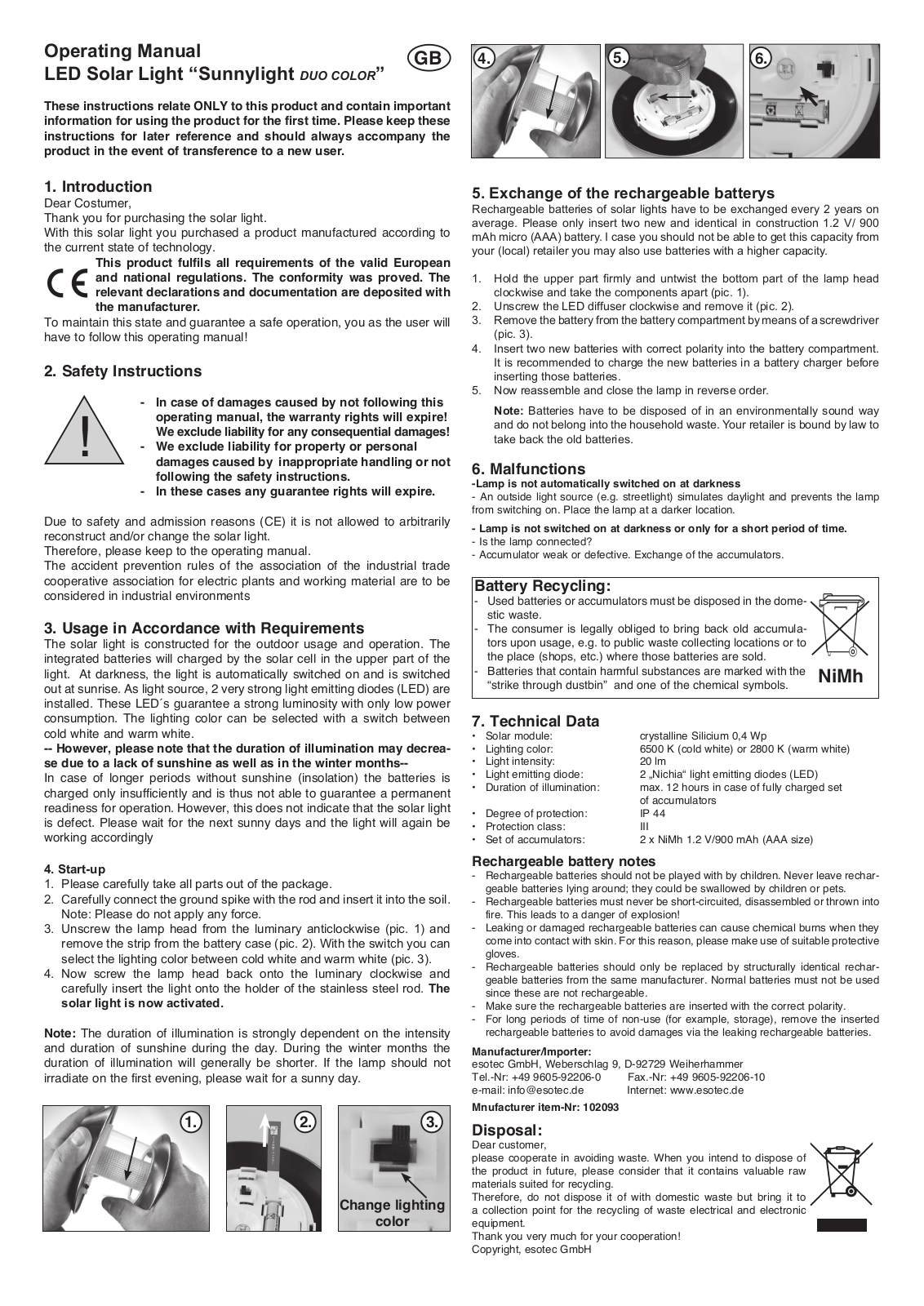 Esotec Sunnylight DUO Color User manual