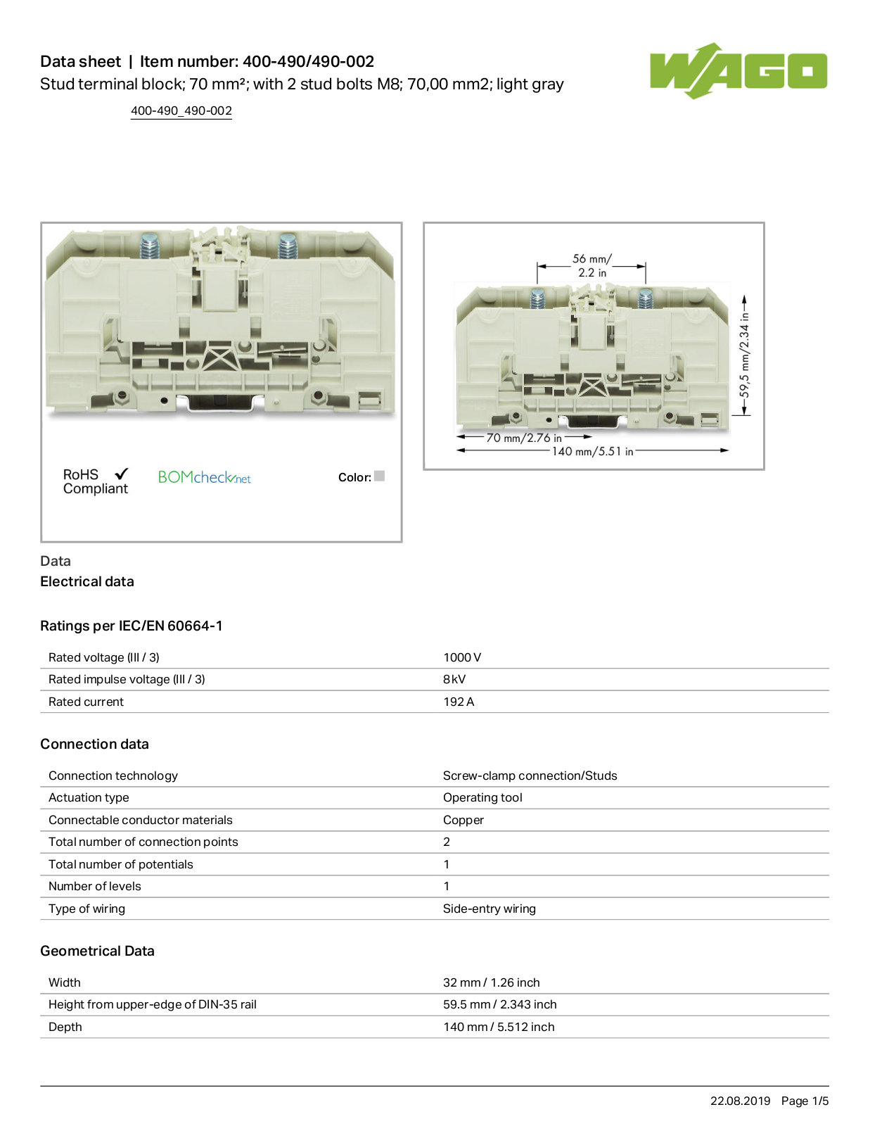 Wago 400-490/490-002 Data Sheet