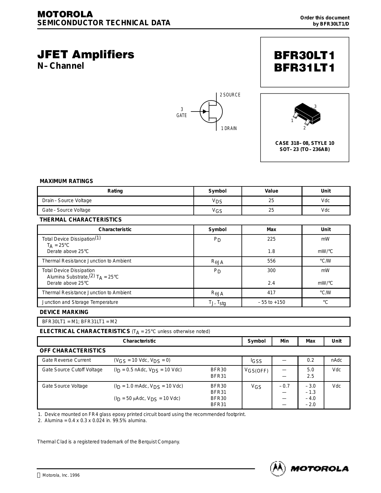 Motorola BFR31LT1, BFR30LT1 Datasheet