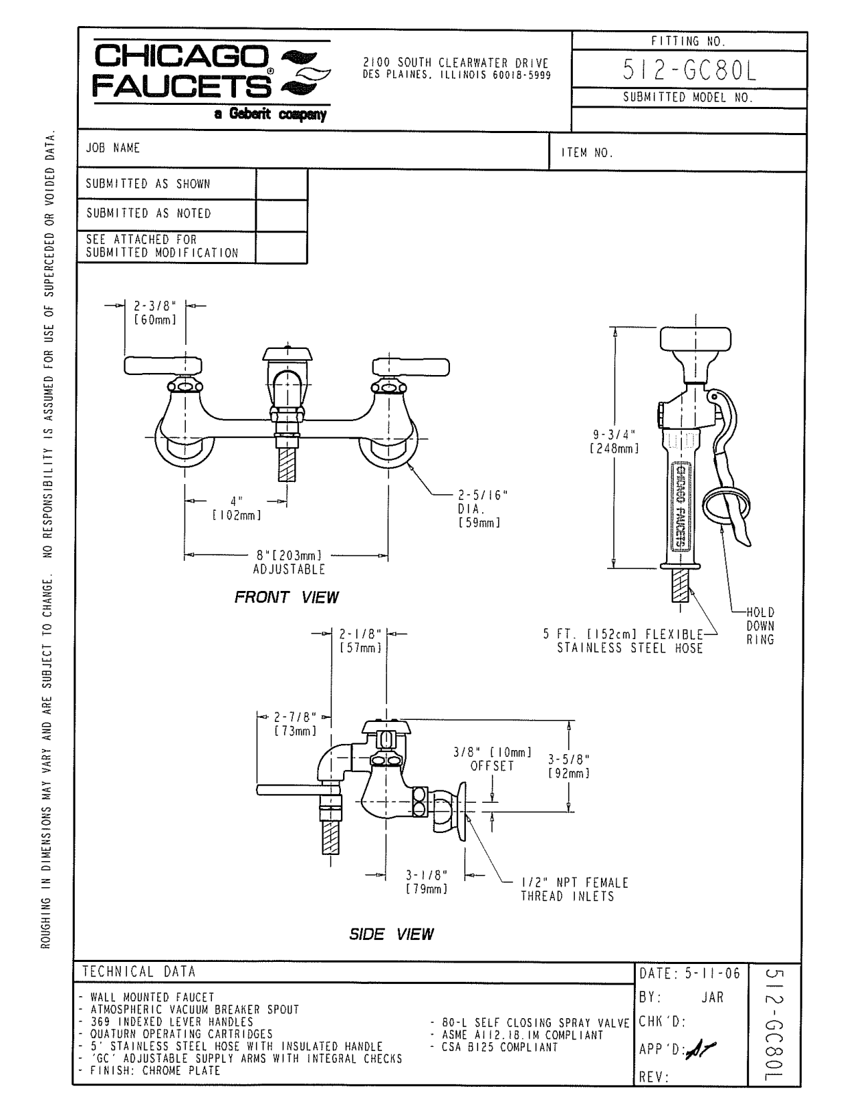 Chicago Faucet 512-GC80LCP User Manual