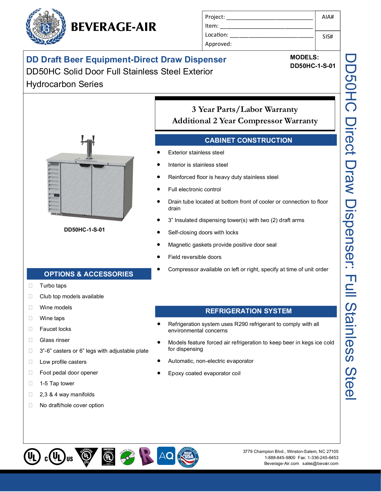 Beverage-Air DD50HC1S01 Specifications