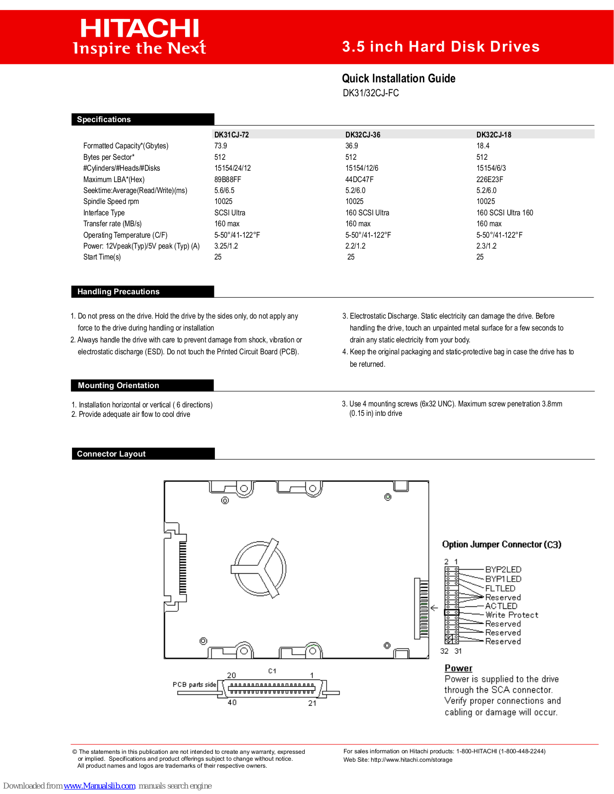 Hitachi DK32CJ-FC Quick Installation Manual