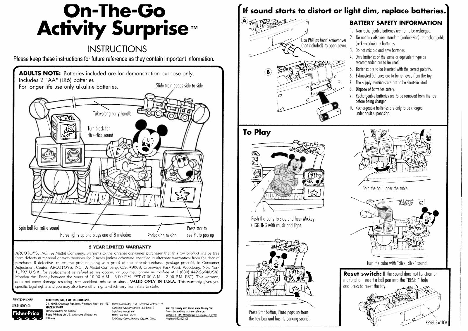 Fisher-Price 89641 Instruction Sheet