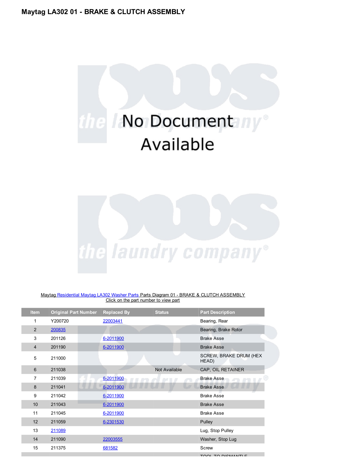 Maytag LA302 Parts Diagram