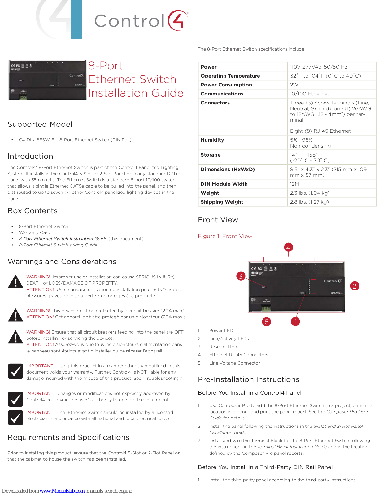 Control 4 C4-DIN-8ESW-E User Manual