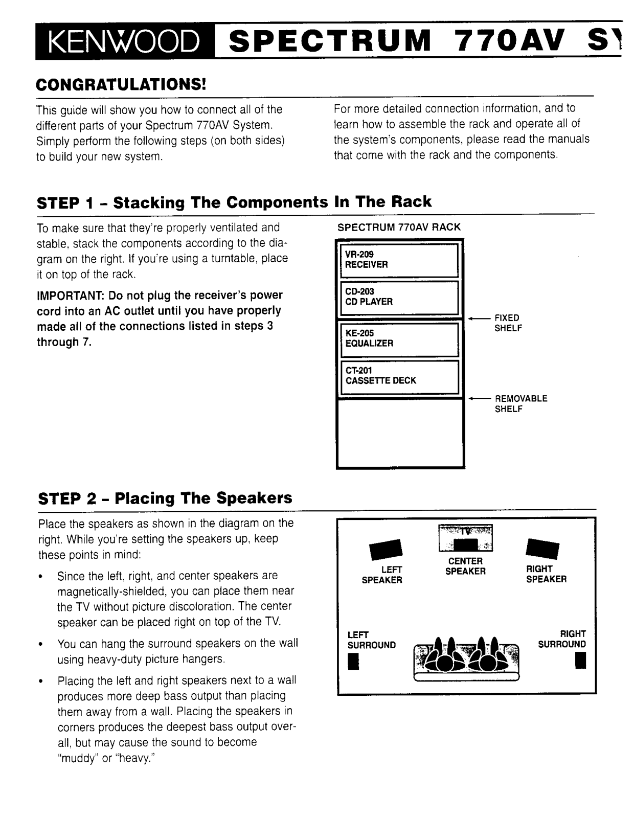 Kenwood SPECTRUM 770AV Quick Start Manual