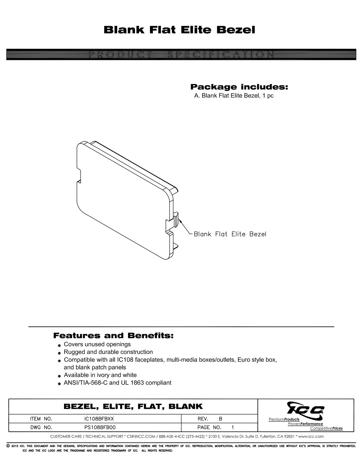 ICC IC108BFBIV, IC108BFBWH Specsheet