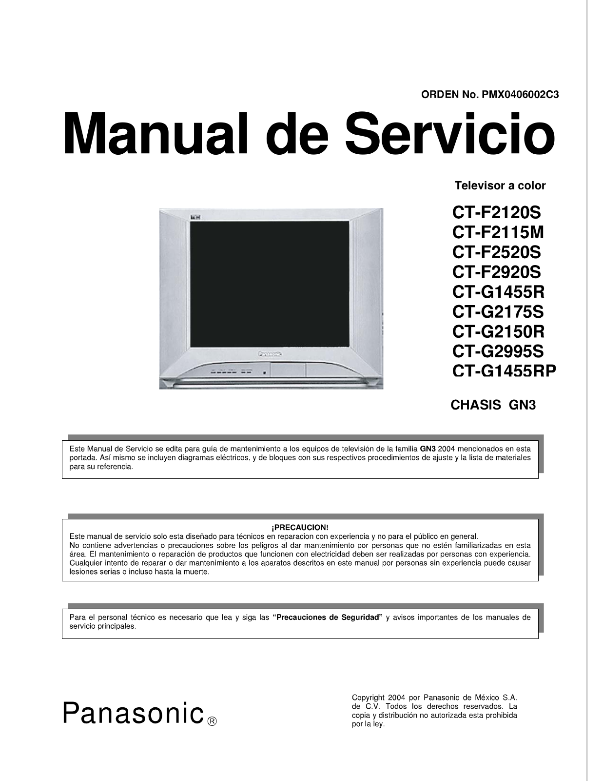 PANASONIC CTF2120S, CTF2115M, CTF2520S, CTF2920S, CTG1455R Service Manual
