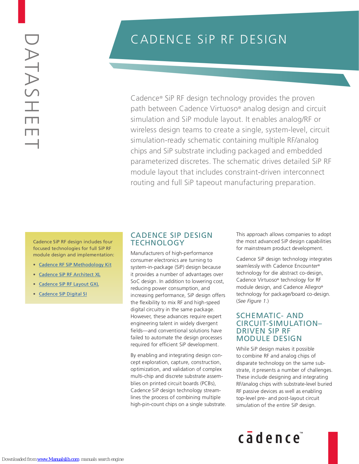 Cadence SIP RF, SiP RF design Datasheet