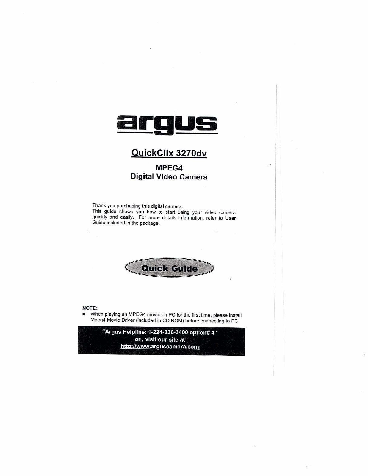 Argus QC-3270DV QUICK START GUIDE