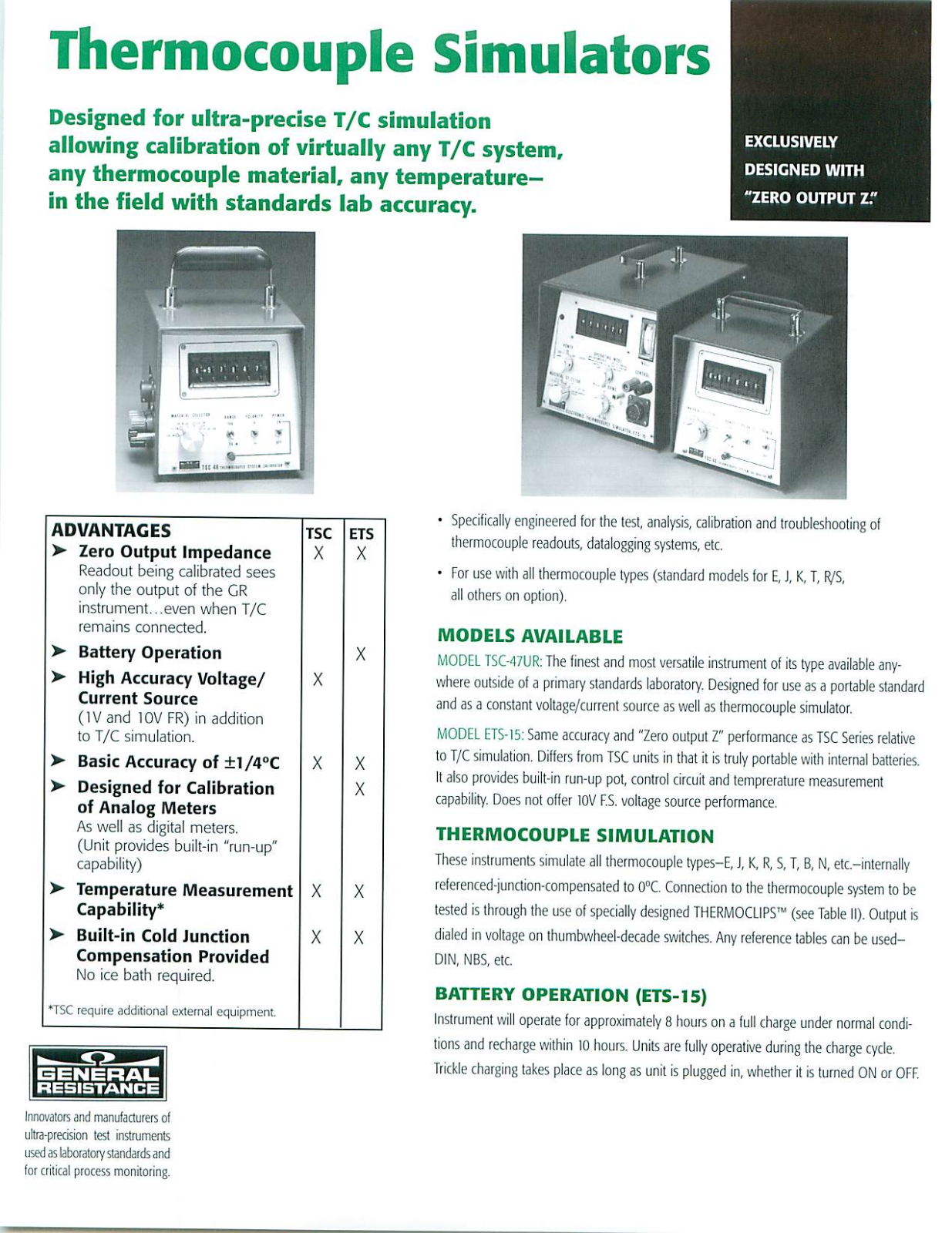 General Resistance Instruments ETS-15, TSC-47UR Datasheet