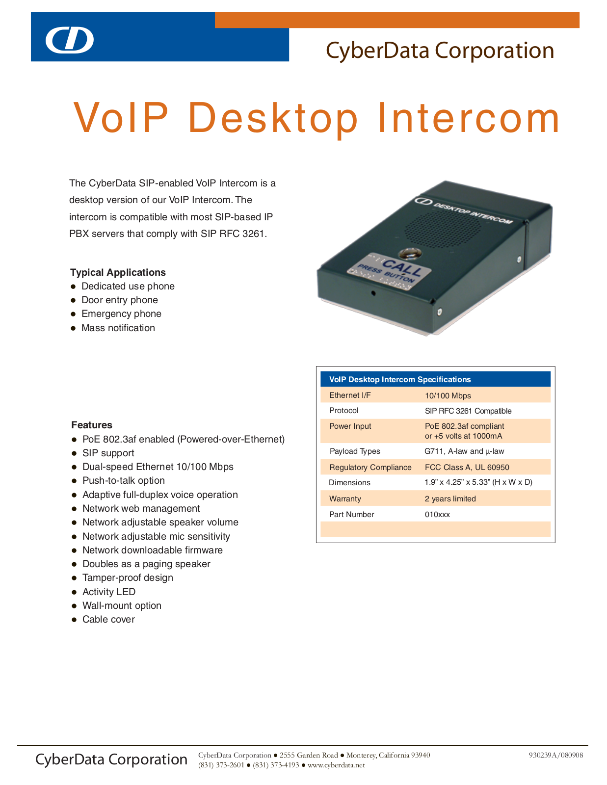 CyberData VoIP Desktop Intercom User Manual - ManualMachine.com