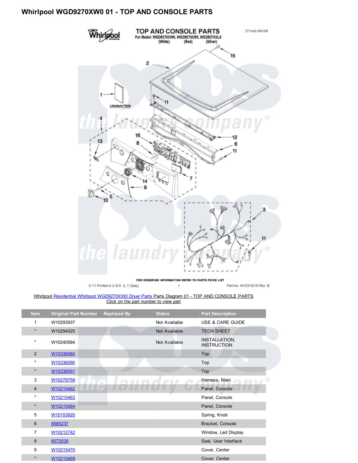 Whirlpool WGD9270XW0 Parts Diagram