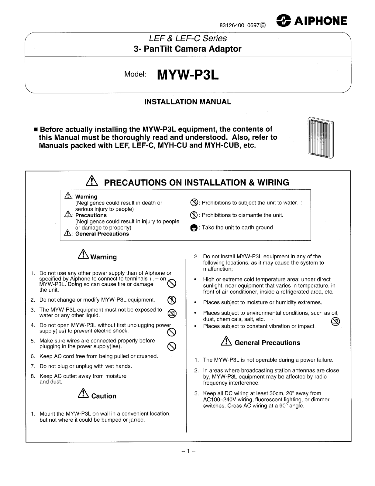 Aiphone myw-p3l User Manual