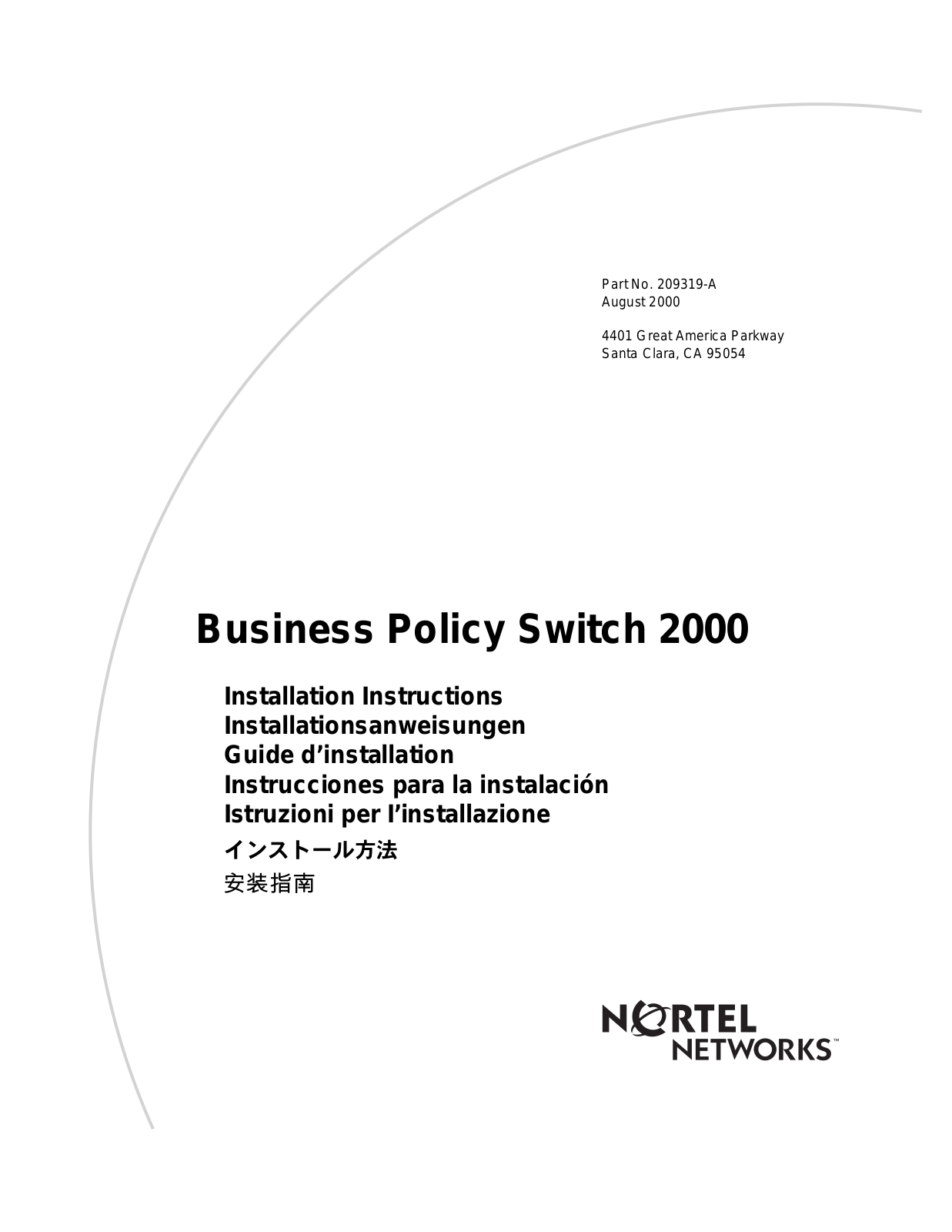 Avaya Business Policy Switch 2000 Installation Instructions