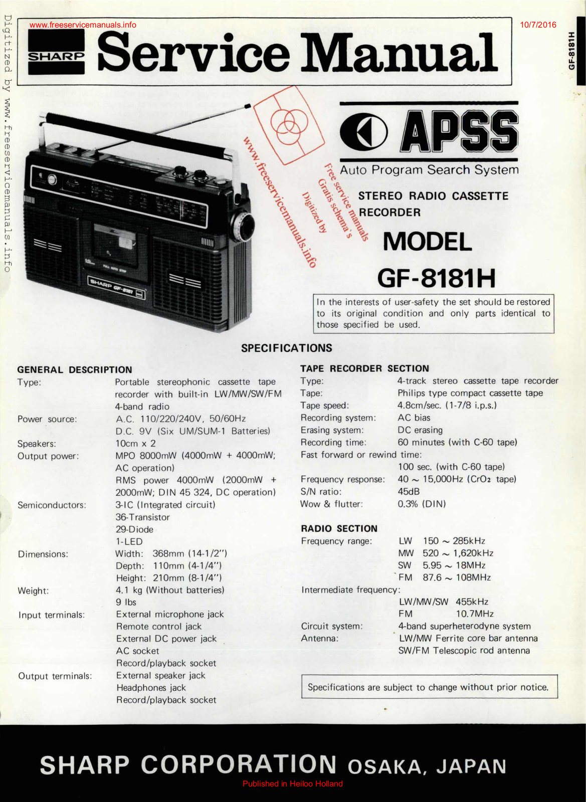 Sharp GF 8181H Service Manual