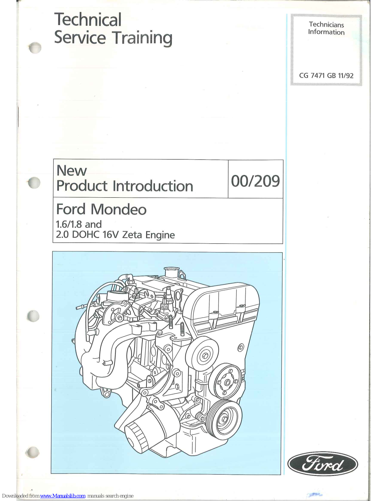 Ford Mondeo 1.6, Mondeo 1.8, Mondeo 2.0 DOHC Technical Service Training - ManualMachine.com