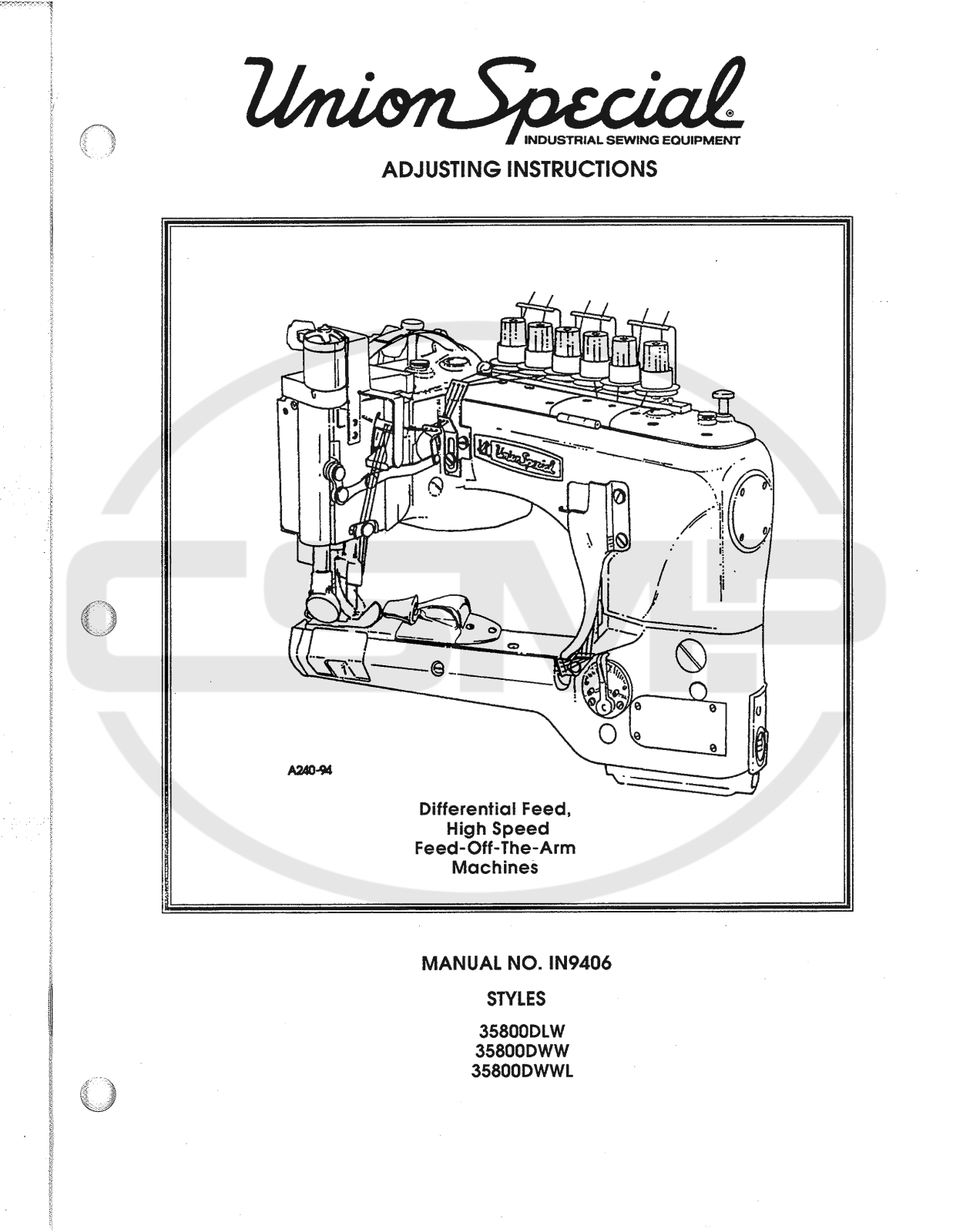 Union Special IN9406 Parts Book