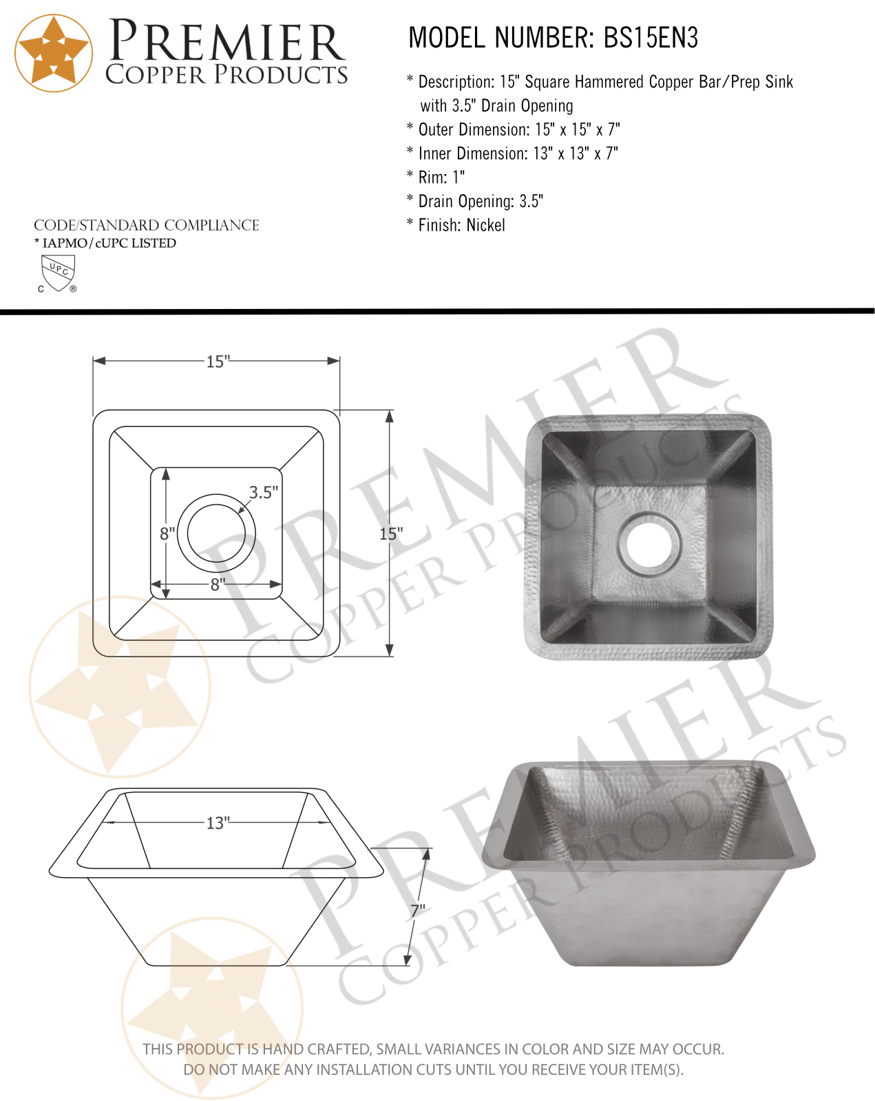 Premier Copper Products IER1696 Specifications - ManualMachine.com