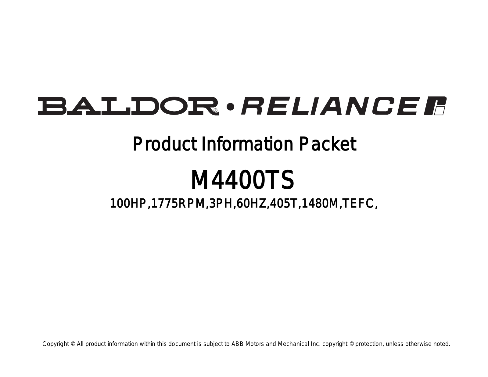 Baldor M4400TS Product Information Sheet