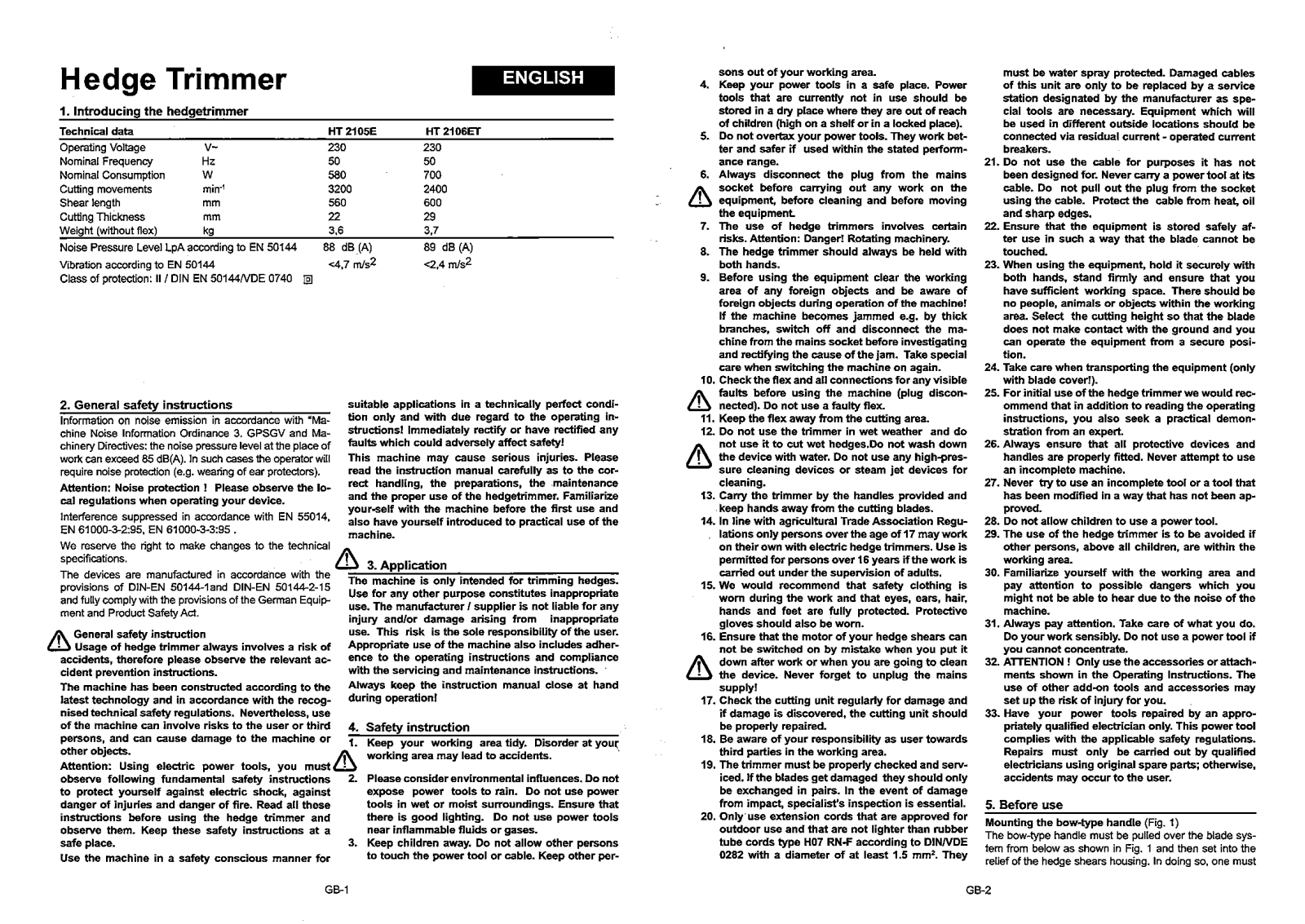 Jonsered HT 2105E, HT 2106ET User Manual