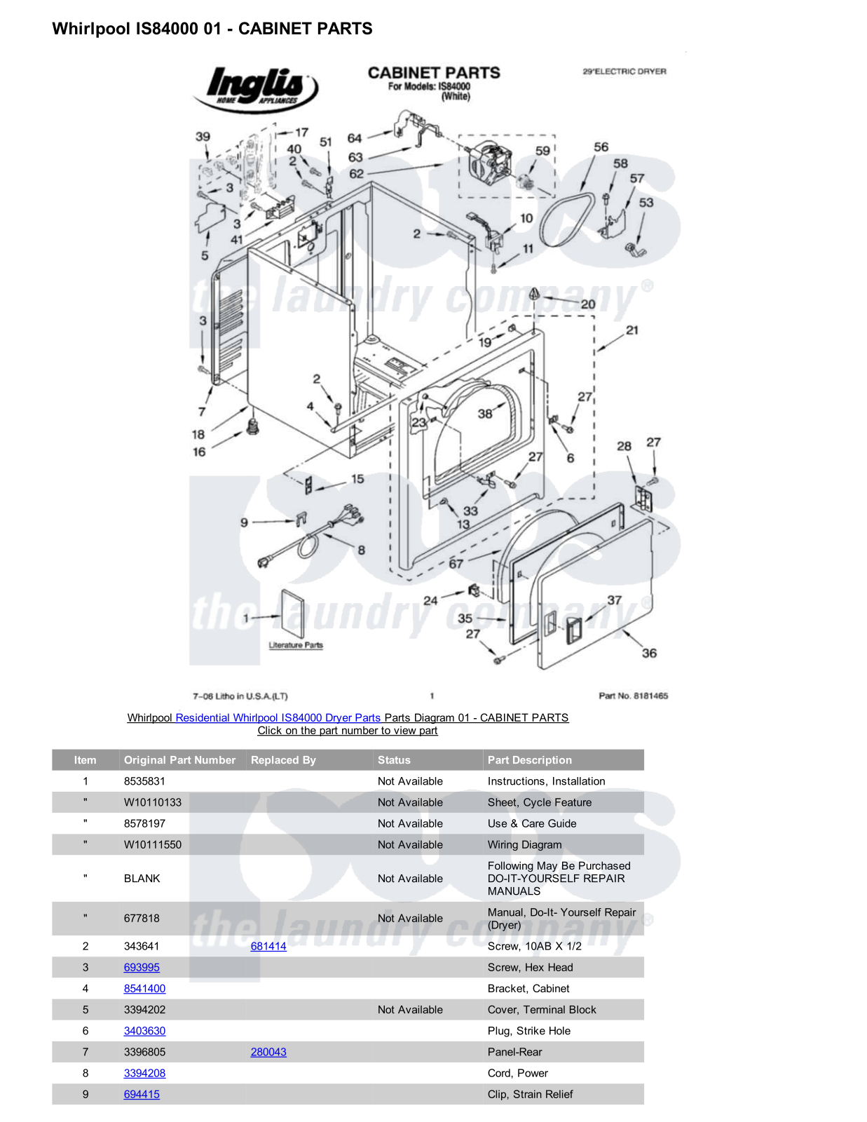 Whirlpool IS84000 Parts Diagram