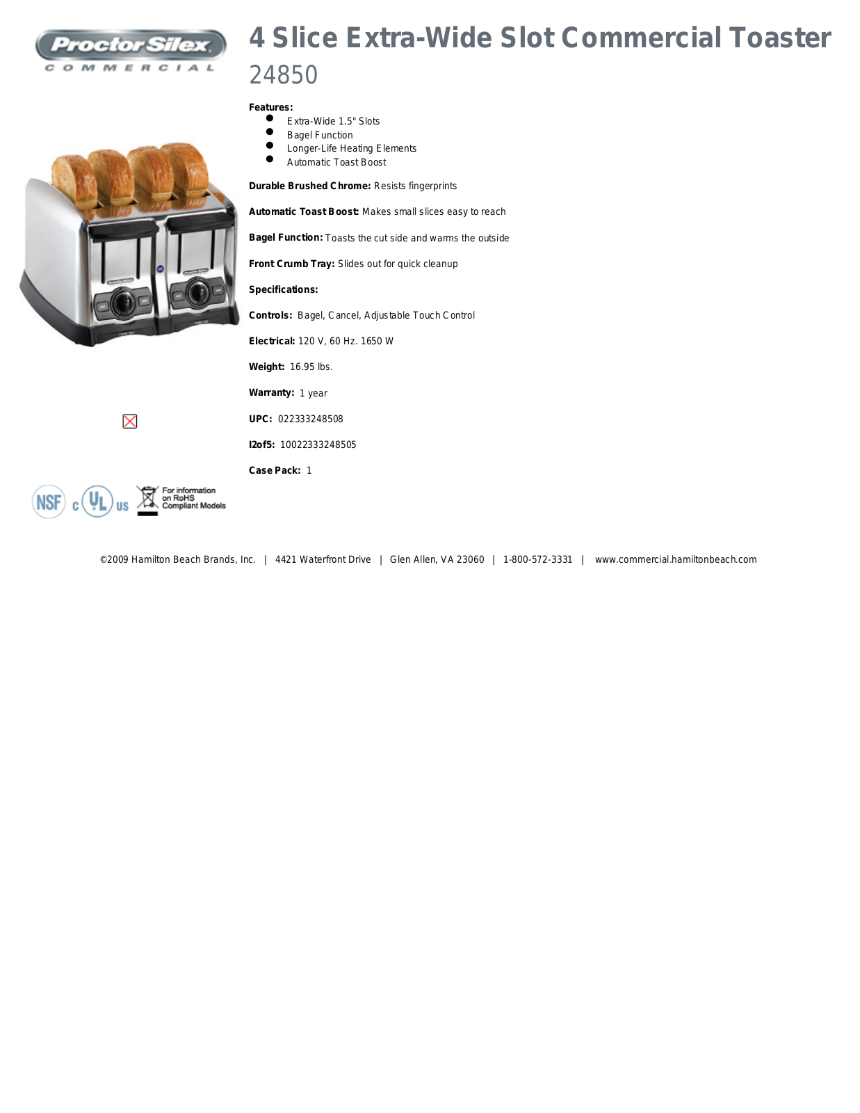 Hamilton Beach 24850 Specifications - ManualMachine.com