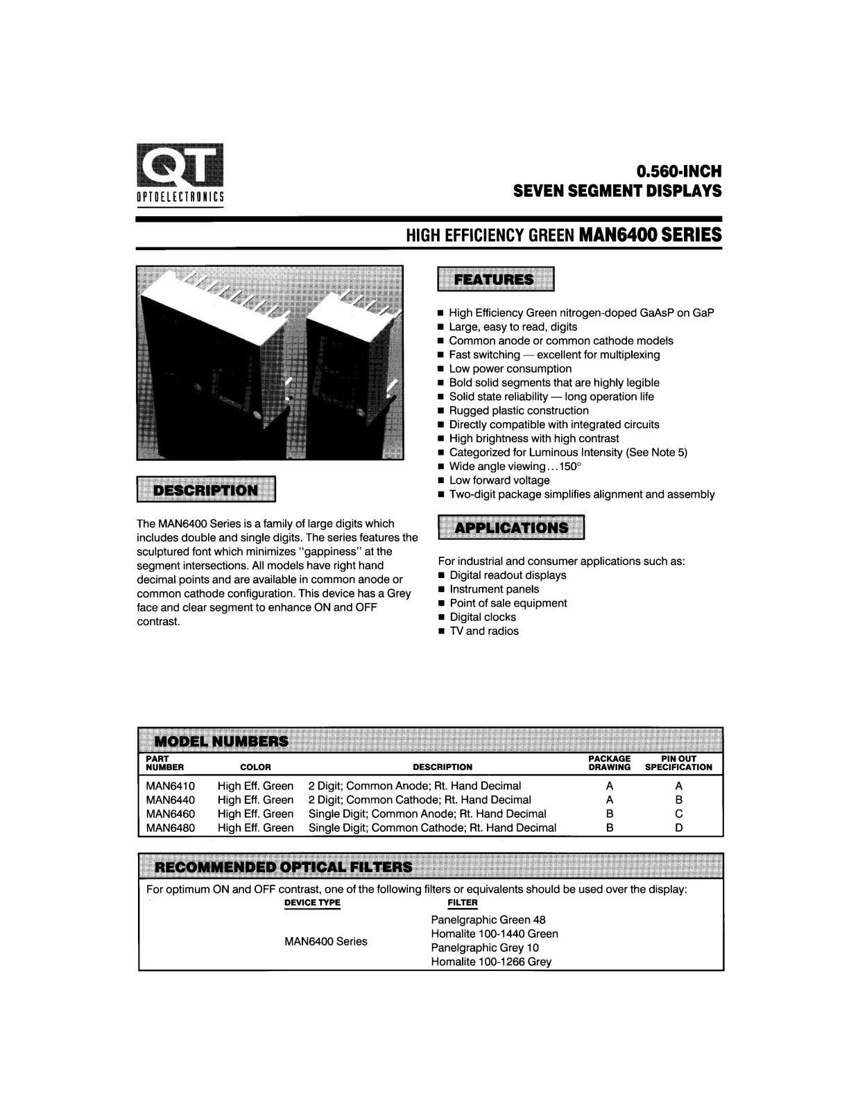 QT MAN6440, MAN6410, MAN6480, MAN6460 Datasheet