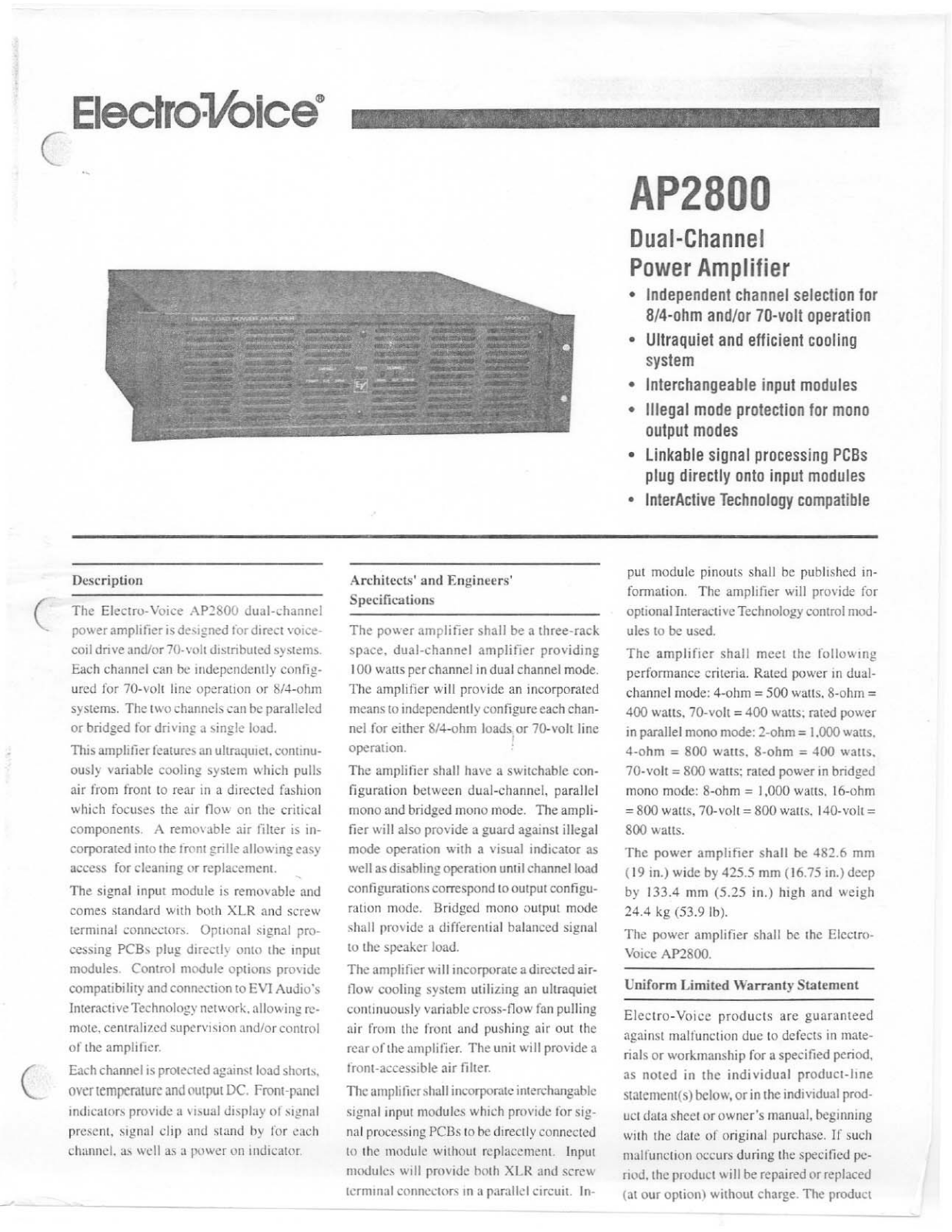 Electro-Voice AP-2800 Brochure