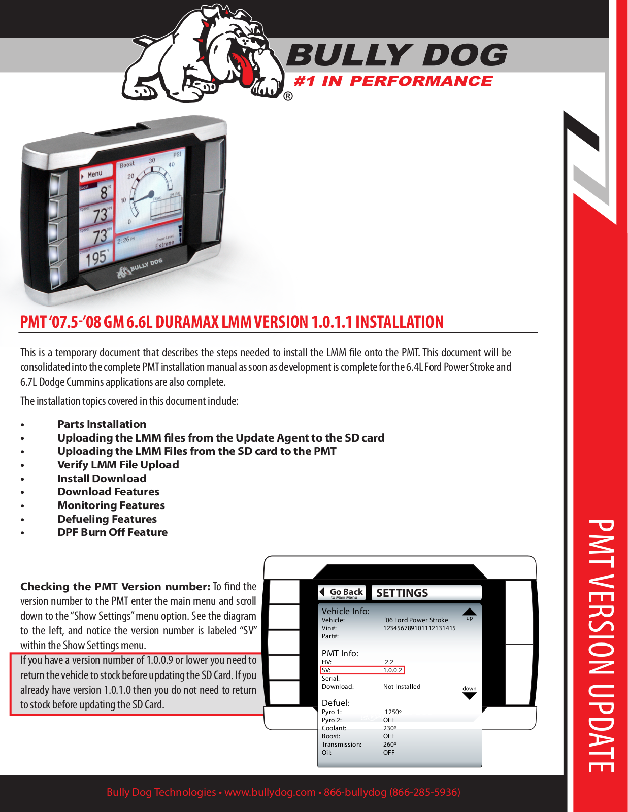 Bully Dog PMT 07.5-08 GM 6.6L Duramax LMM User Manual