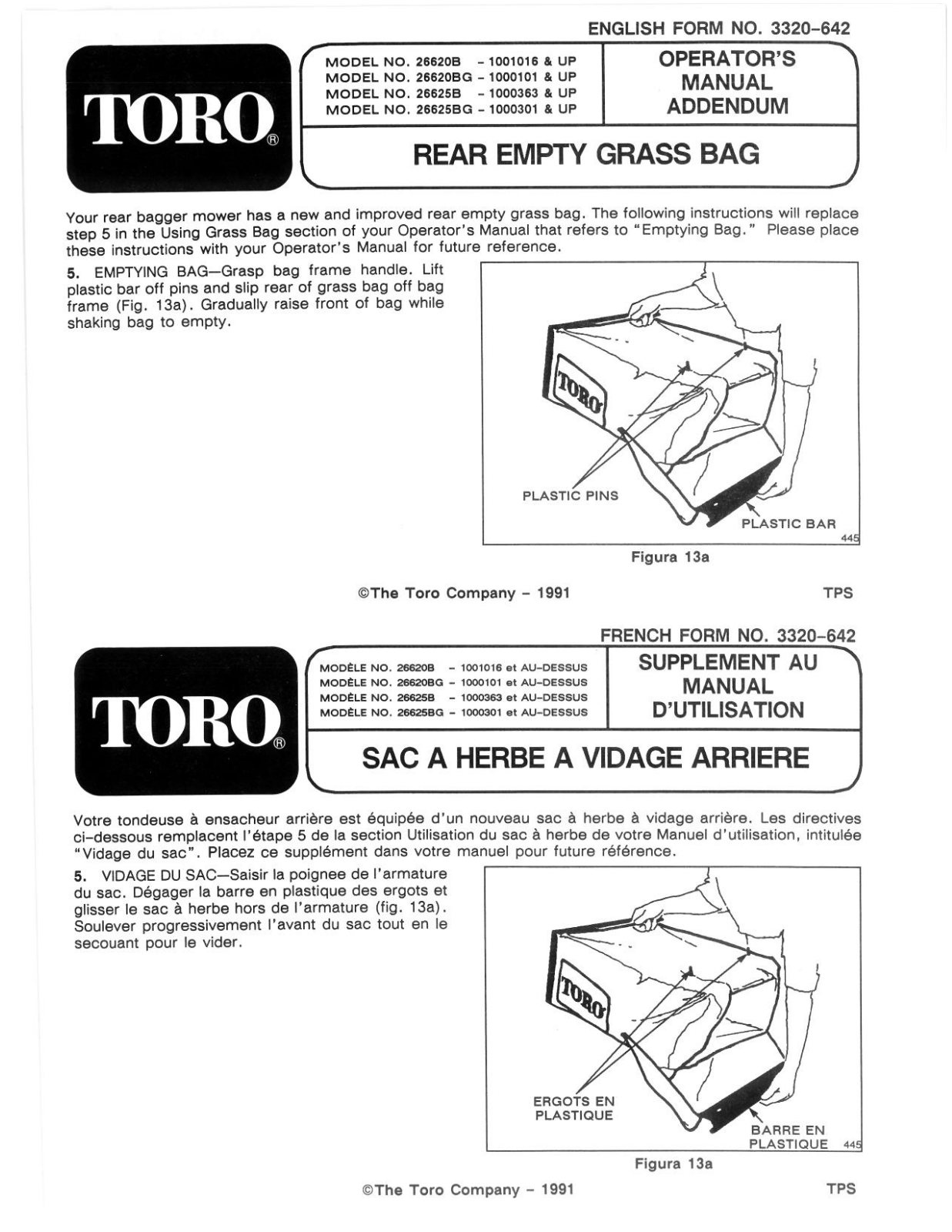 Toro 26620B, 26620BG, 26625B, 26625BG Addendum