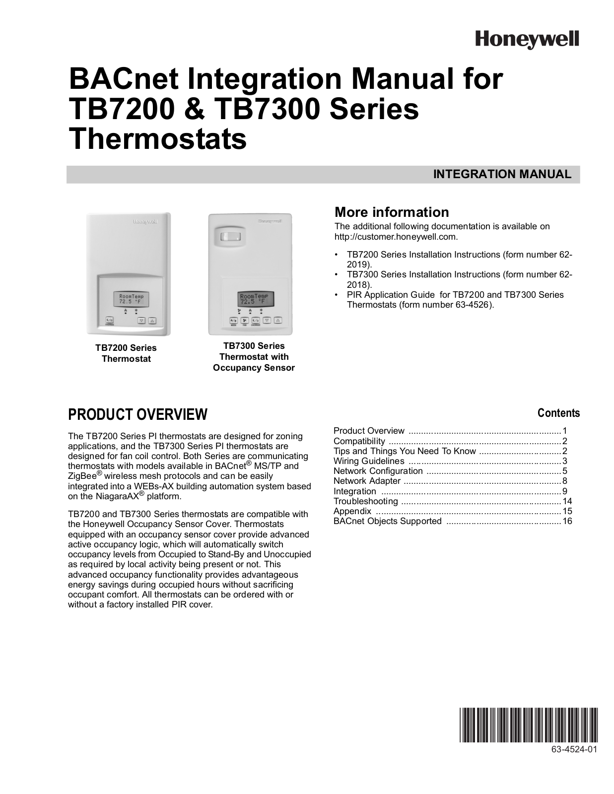 Honeywell TB7200, TB7300 User Manual