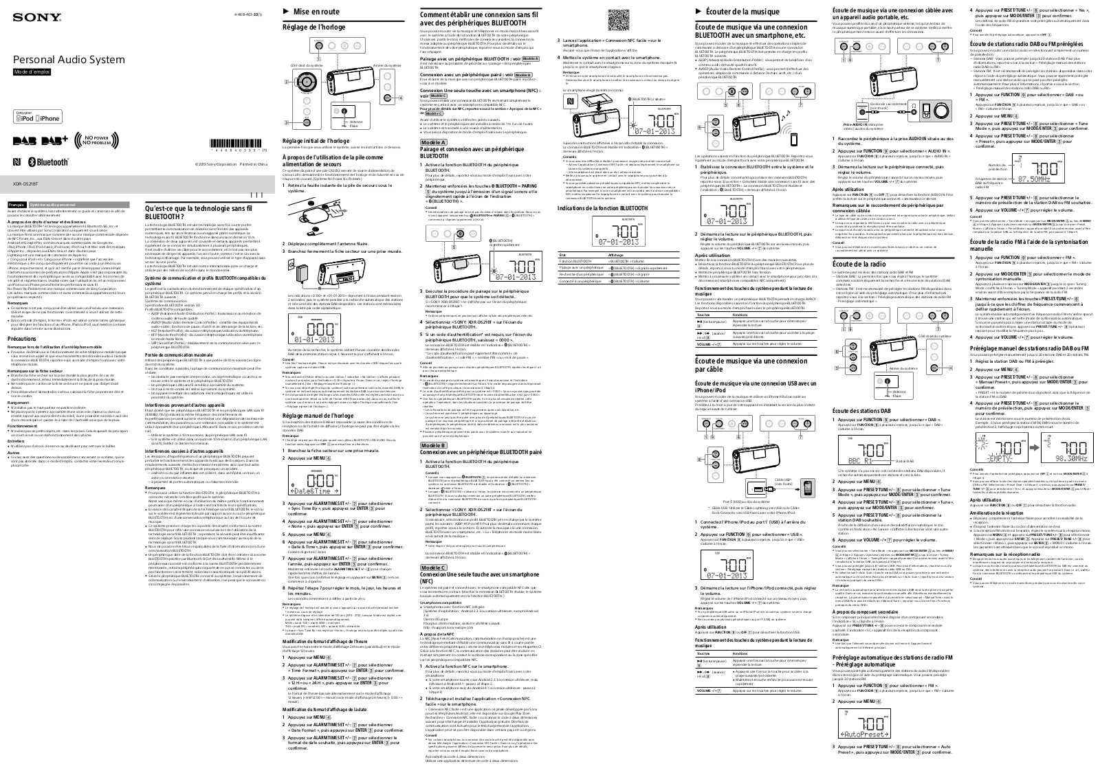 Sony XDR-DS21BT Users guide