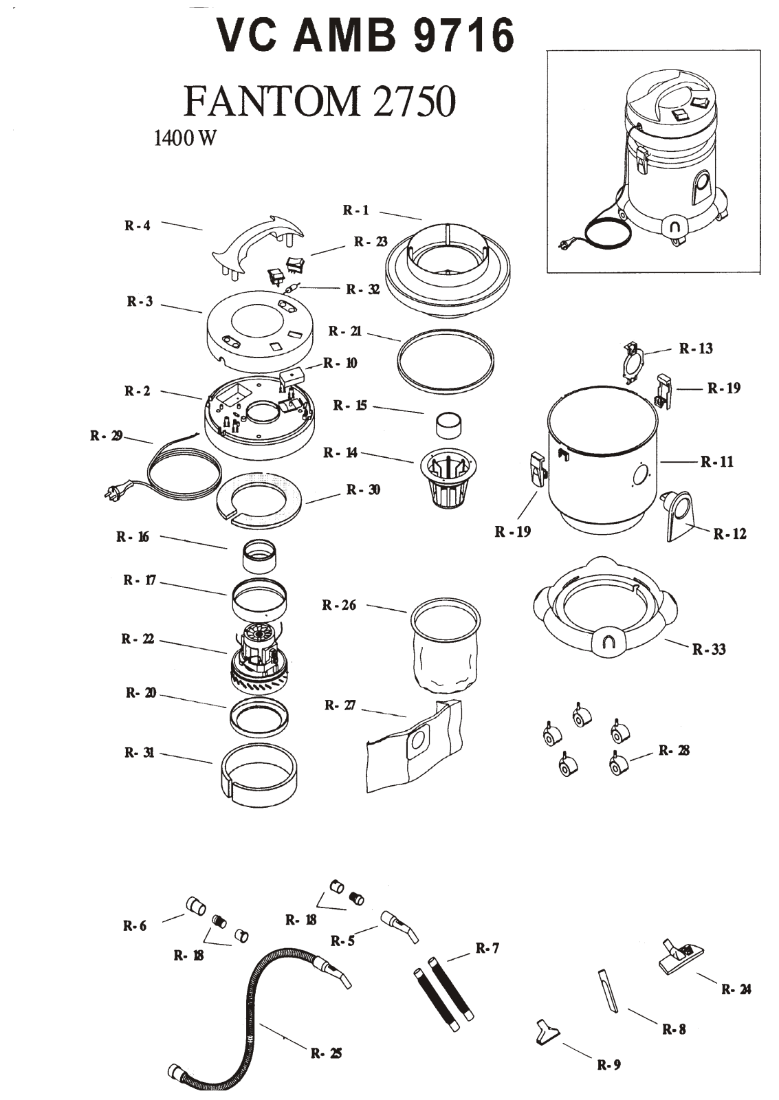 BORK VC AMB 9716 Spare Parts List