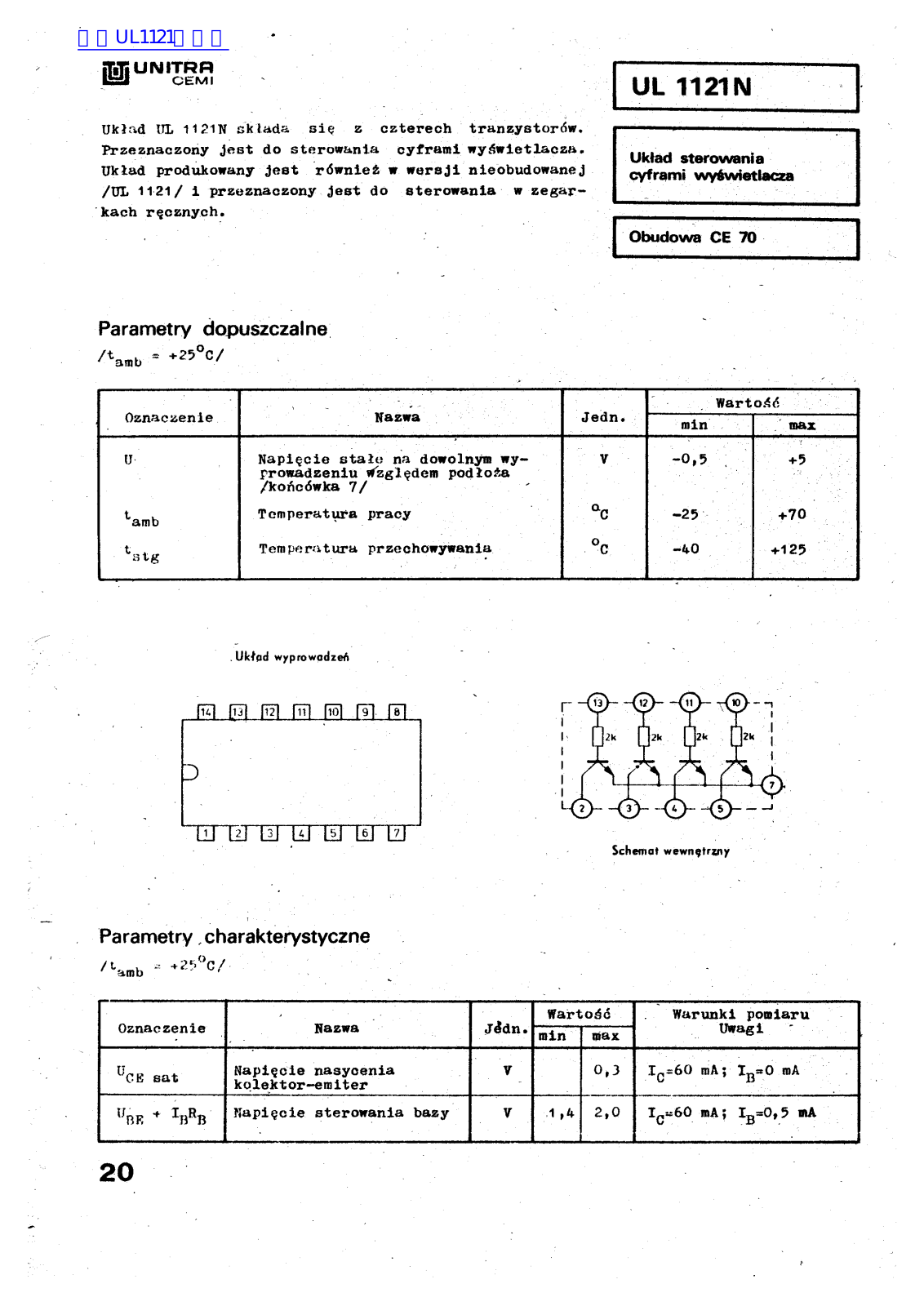UNITRA UL 1121N Technical data