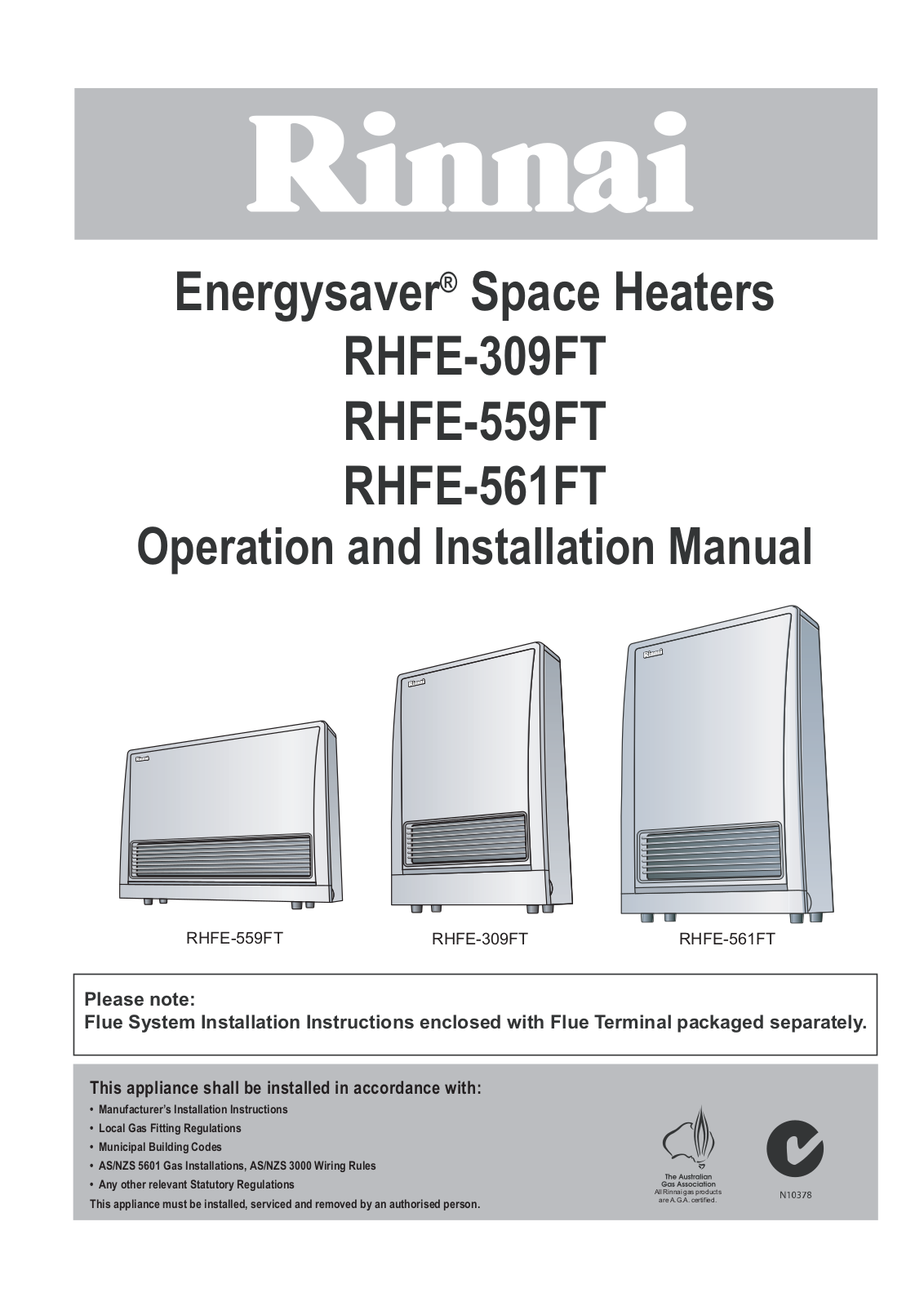 Rinnai RHFE-309FT, RHFE-559FT, RHFE-561FT User Manual