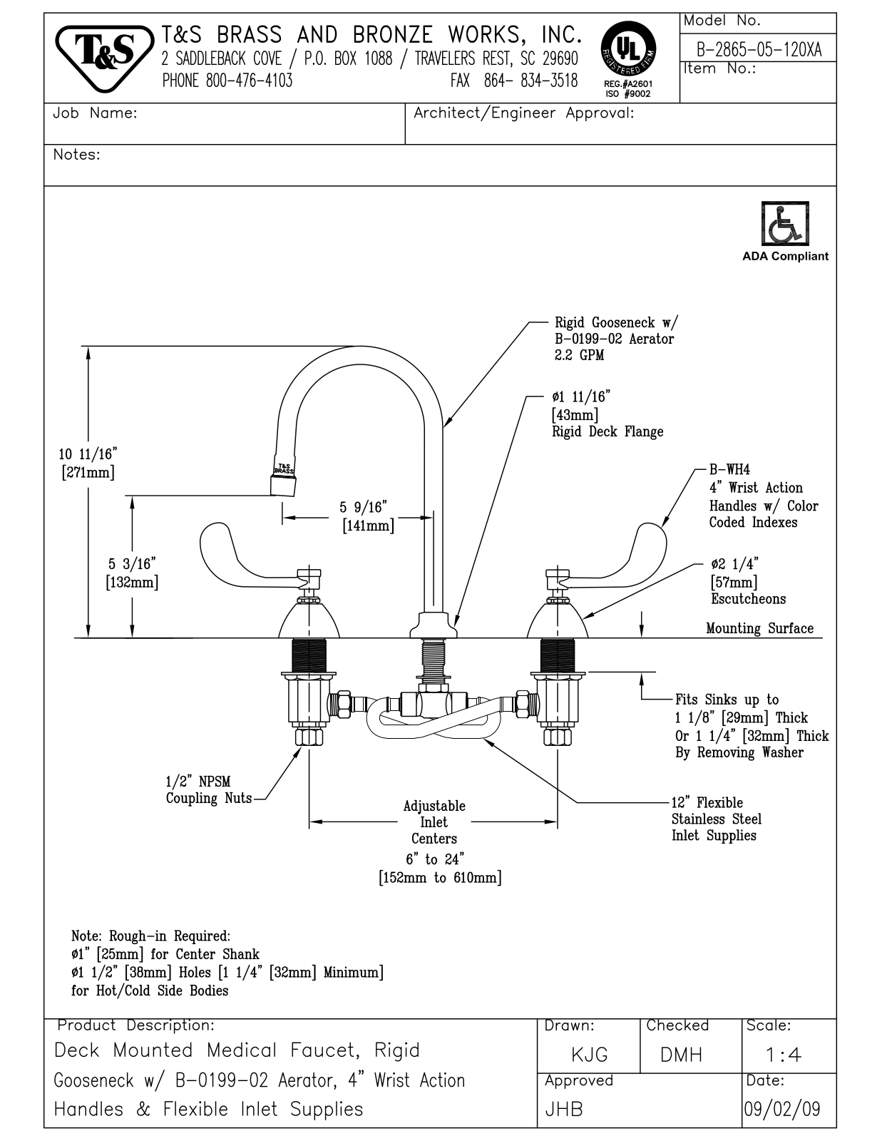 T&S Brass Manuals B-2865-05-120XA User Manual